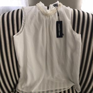 Karl Lagerfeld pearl embellished sleeveless blouse